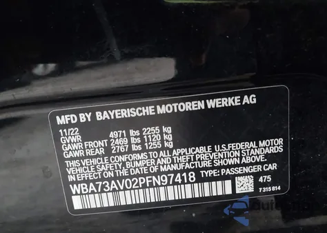 2023 BMW 430I Gran Coupe xDrive z USA, uszkodzony, nr VIN WBA73AV02PFN97418